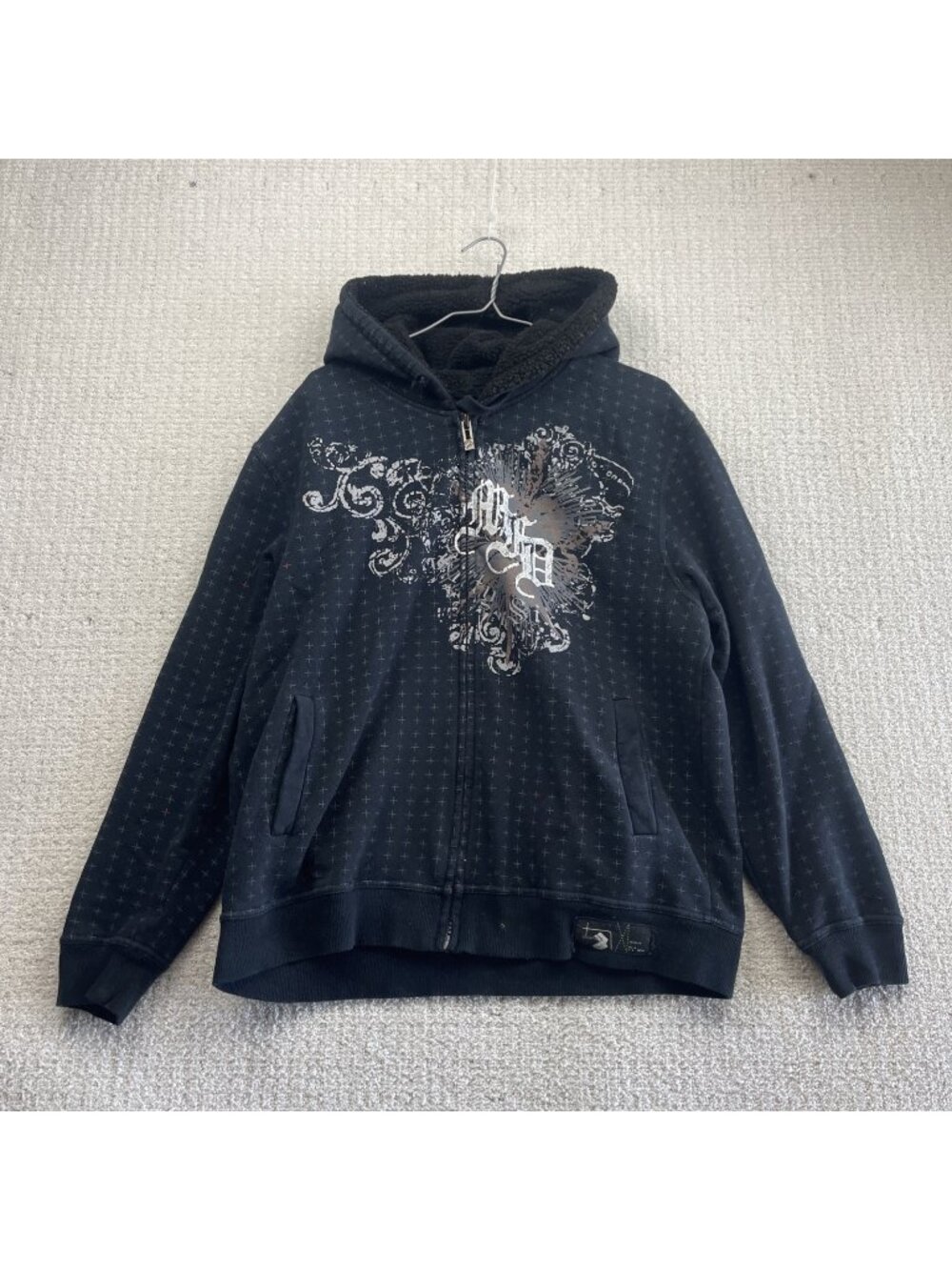 Y2K Manfred Full Zip Hoodie Men L Sherpa Lined Grunge Goth Affliction Alt Punk